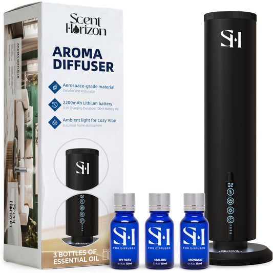Hotel Waterless Scent Diffuser for Home Large Room - Tower Design 2026 with Rechargeable Battery, Oil Diffusers for Home, Hotel Aroma Oil Diffuser, Luxury ColdAir Home Diffuser set 3x15ml Diffuser Oil
