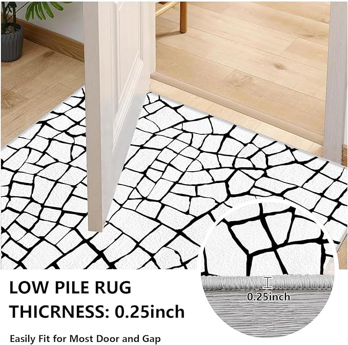 Black and White Area Rug, Abstract Rug, Contemporary Minimalist Rugs, Geometric Cracks Area Rugs, Modern Geometric Carpet for Living Room, Washable Non Slip Home Decor Mat 6x8