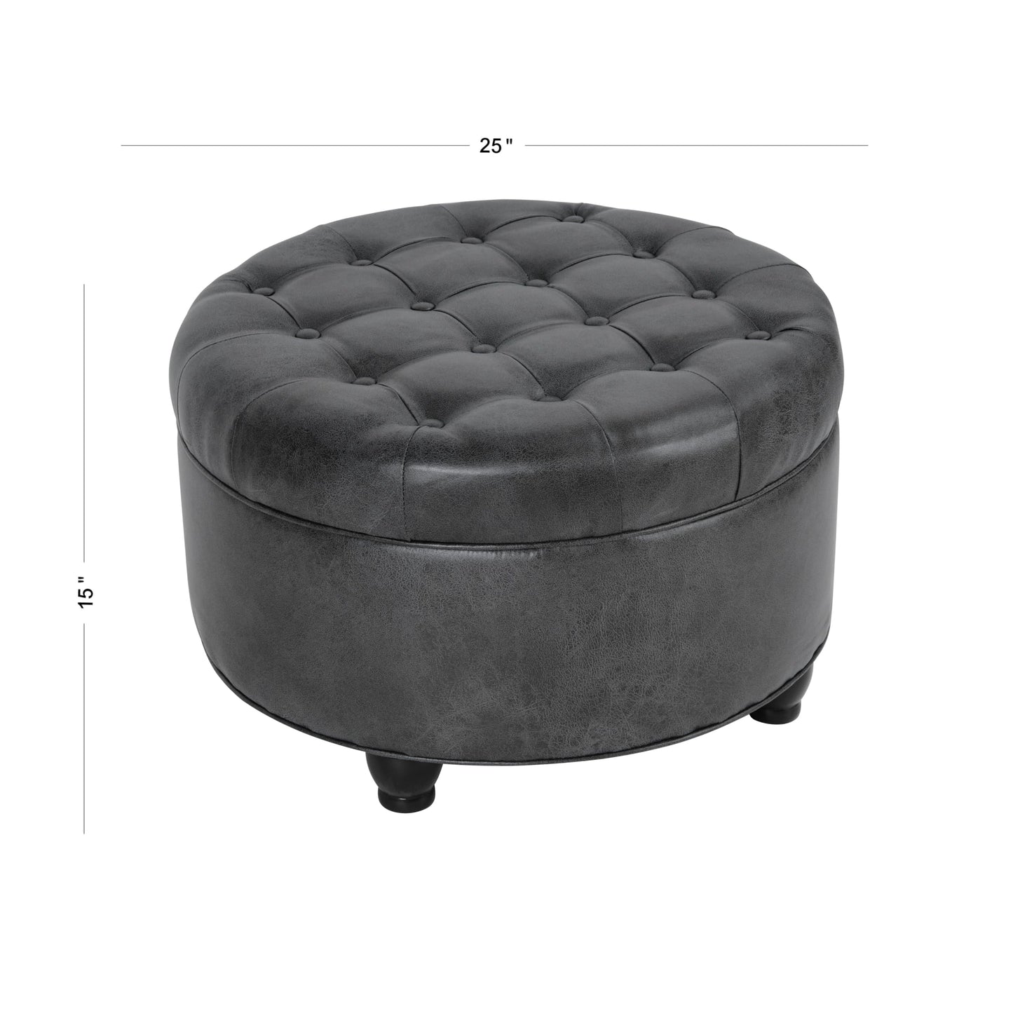HomePop 25" Button Tufted Round Storage Ottoman - Gray Faux Leather