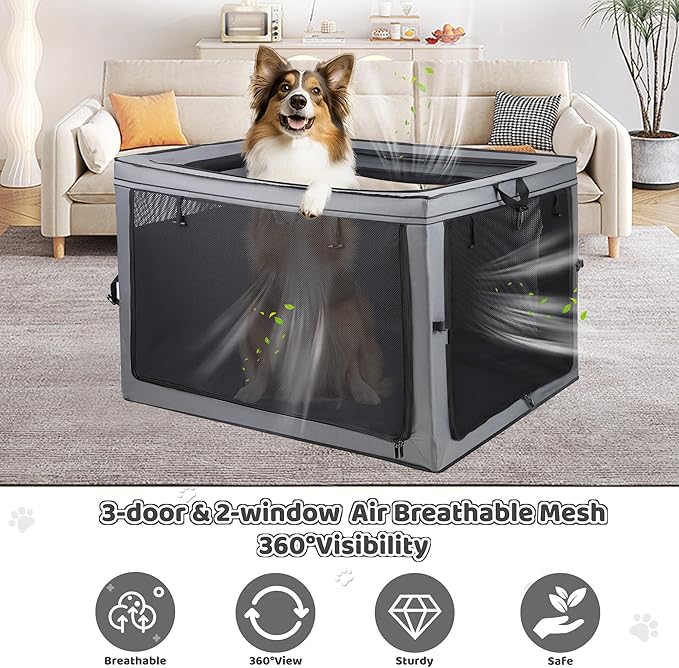 Foldable Pet Crate for Dogs & Cats, Portable Soft-Sided Kennel with Oxford Fabric, Lightweight & Easy to Carry, Travel & Indoor Use, Extra Large