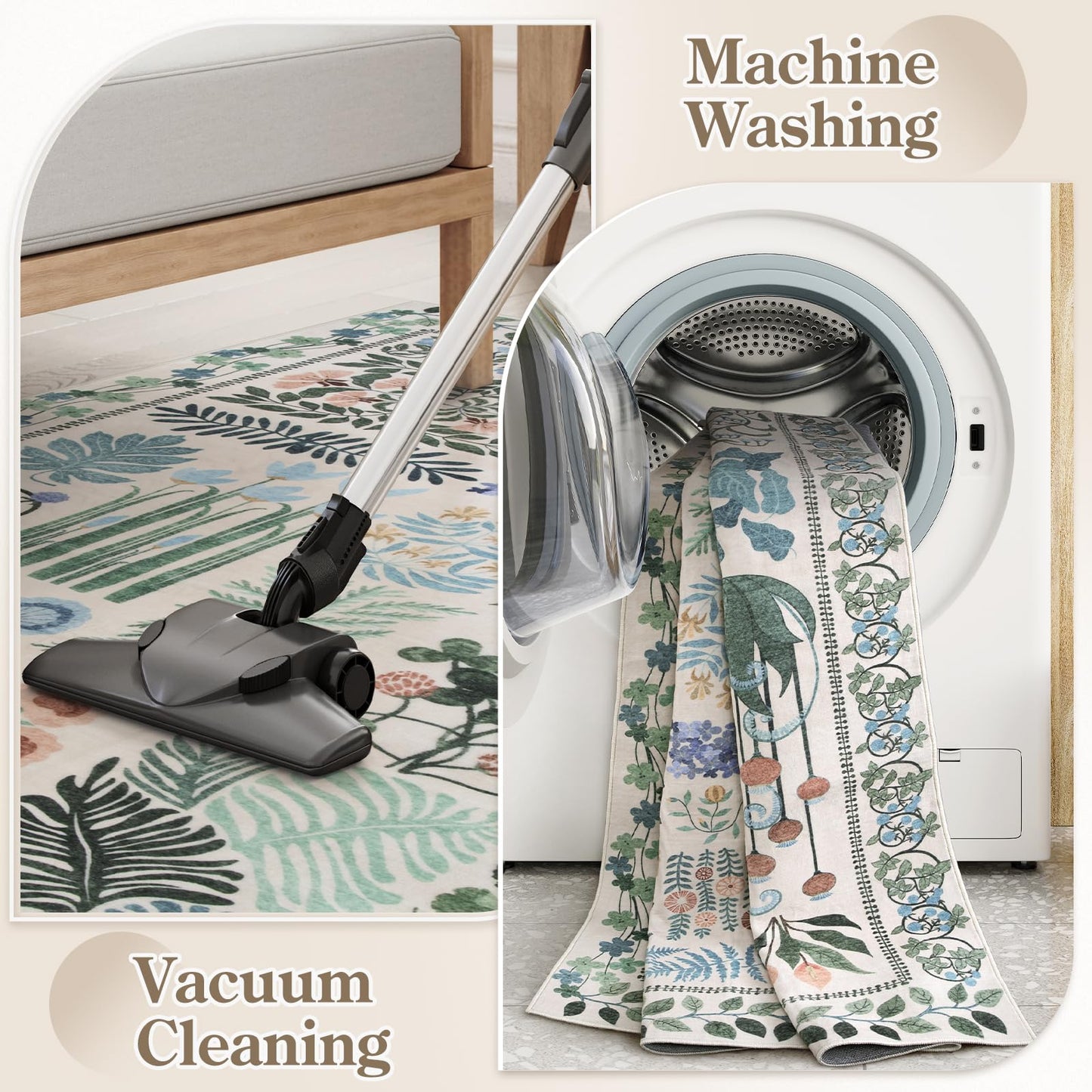 Zealude Floral Boho 5x7 Area Rugs for Bedroom Living Room, Botanical Soft Dining Room Rug, Large Non Slip Stain Resistant Indoor Throw Carpet for Entryway Kitchen Office Playroom (Beige,5 x 7)