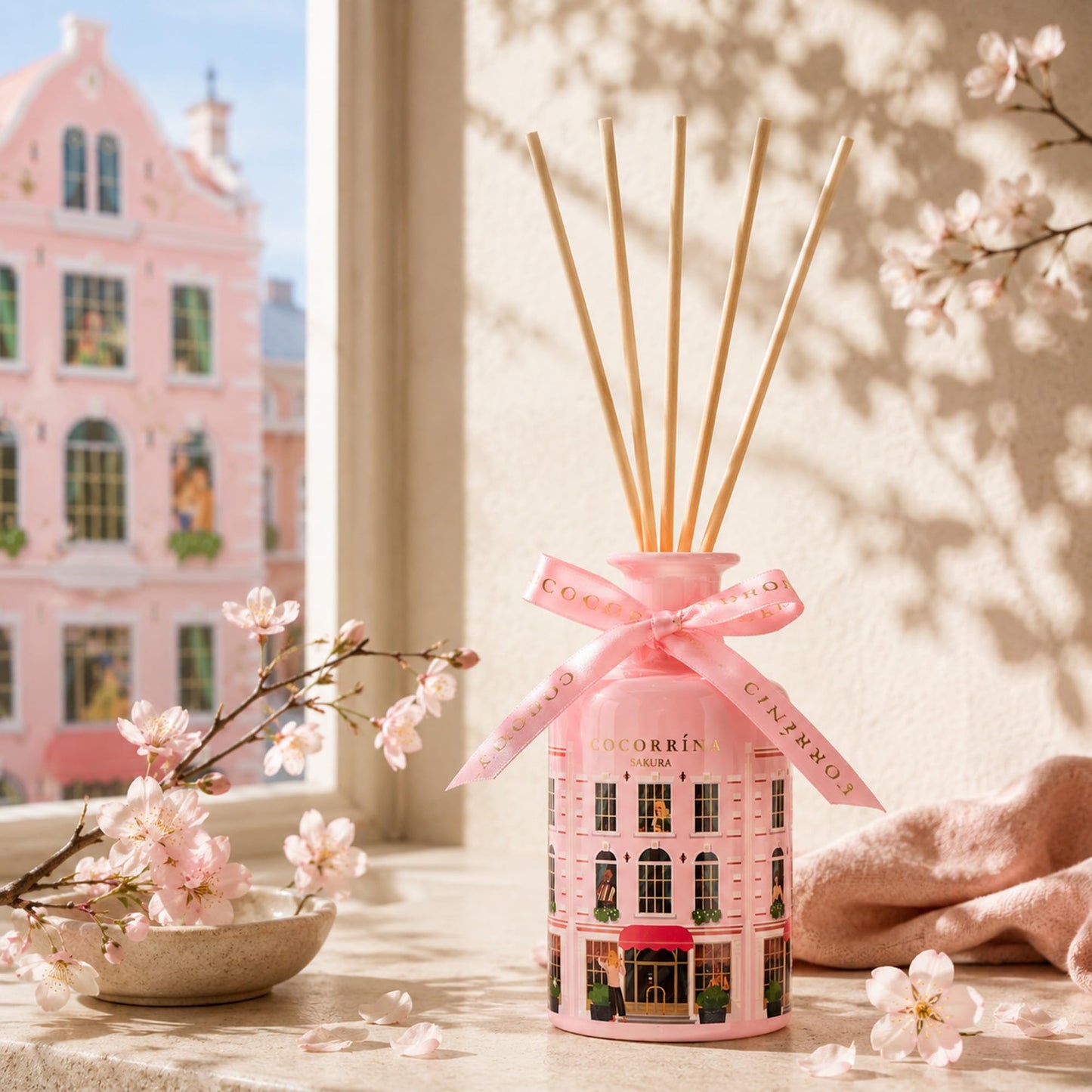 COCORRÍNA Reed Diffuser - Sakura 6.76 fl oz Reed Diffuser with 8 Sticks Home Fragrance Bathroom Shelf Decor (Festive House Collection)