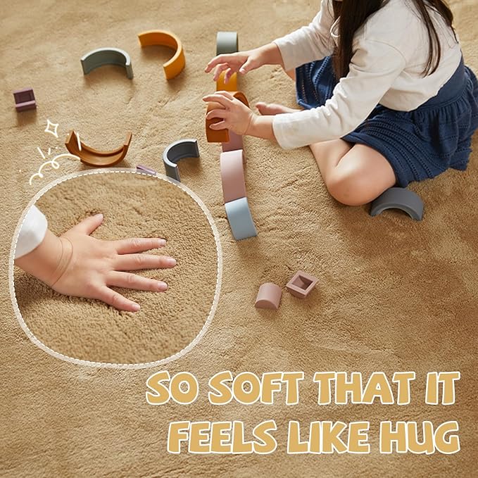 jinchan Solid Plush Runner Rug 2x6 Performance Shaggy Washable Hallway Rug Soft Modern Faux Wool Cozy Non Slip Carpet for Bedroom Laundry Room Living Room Kids Nursery Tan