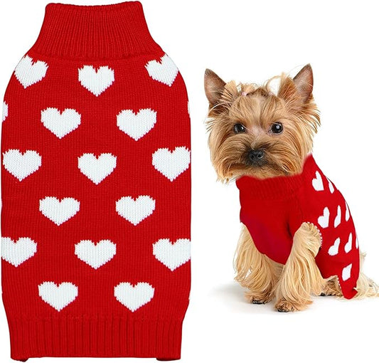 GOYOSWA Valentine Dog Sweater Dog Valentines Clothes Outfit Knitted Dog Heart Sweater for Small Medium Large Dogs Pets (Red, Small)