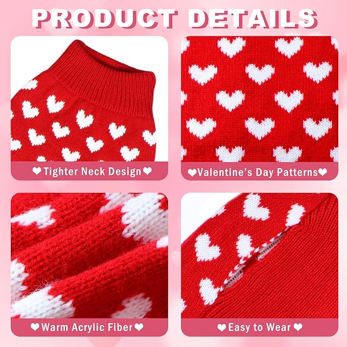 GOYOSWA Valentines Dog Sweater, Dog Valentines Clothes Outfit Knitted Sweaters for Small Medium Large Dogs Pets (Red Heart, Small)