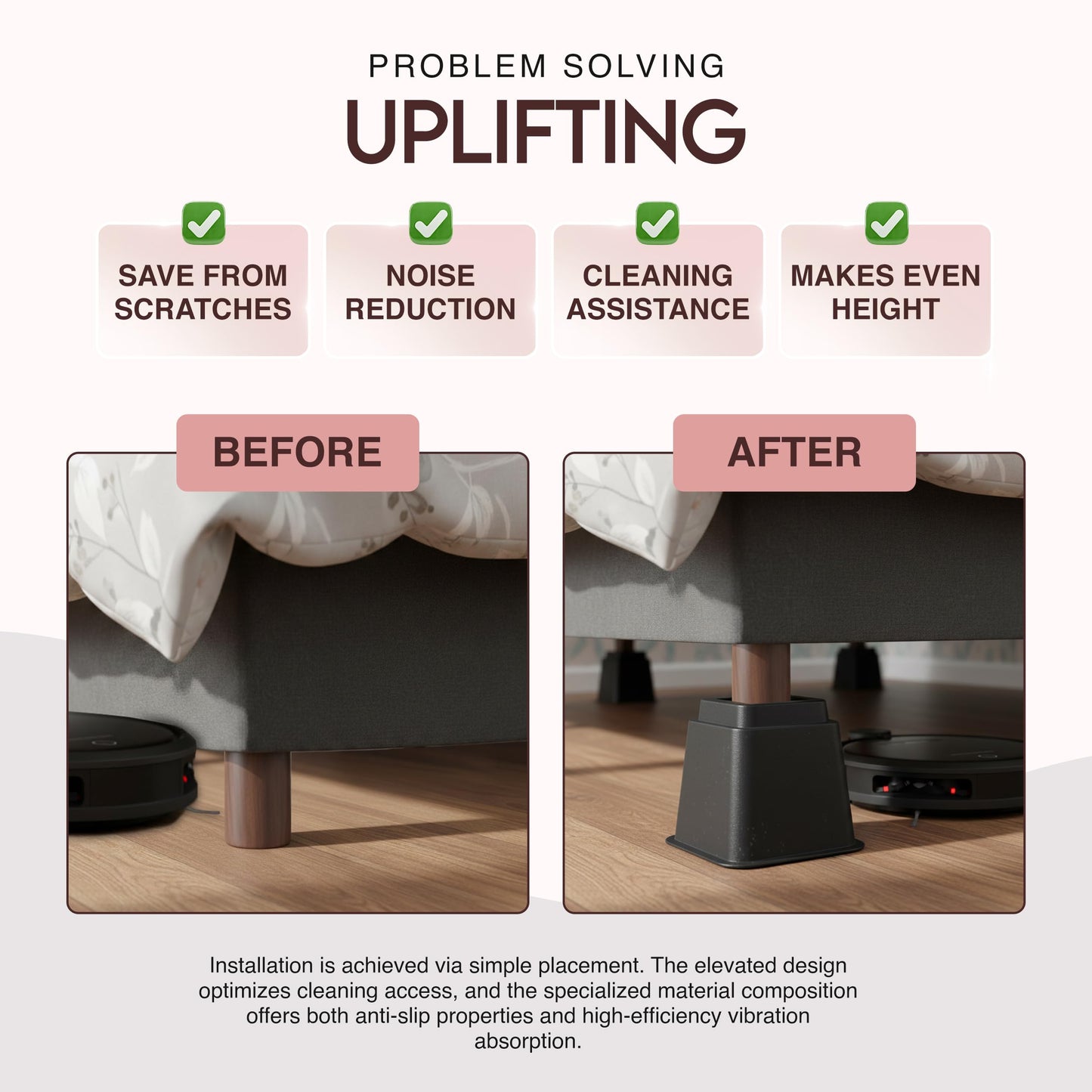 Utopia Bedding Bed Riser, 3 & 5 Inches Adjustable Furniture Risers for 8 Inch Combined Furniture Lift, Under Bed Storage & Dorm Room Essential, Supports Up to 1,300 lbs (4 Set, Black)