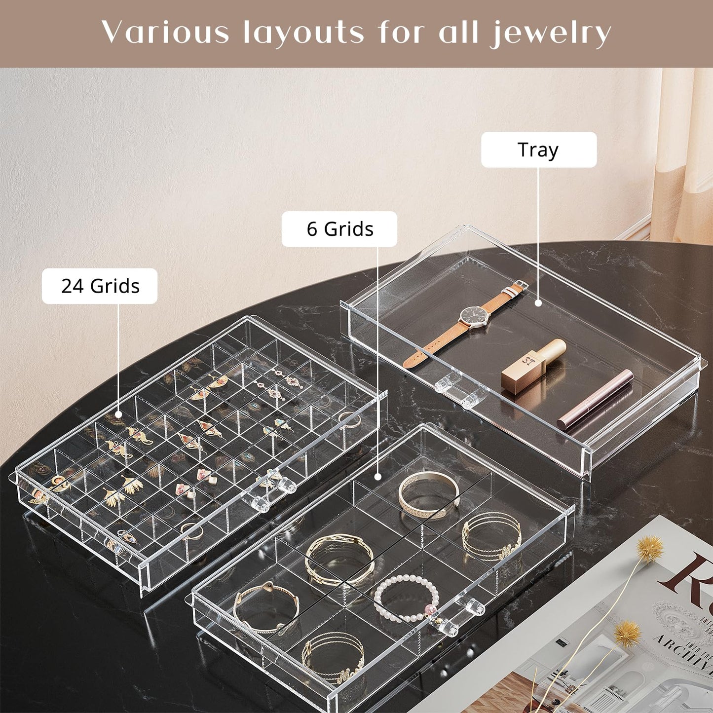 ProCase Acrylic Earrings Holder Organizer Box, Large Clear Earring Jewelry Storage Transparent Stackable Drawers Jewelry Display for Earring Ring Bracelet -Clear, 5 Layers