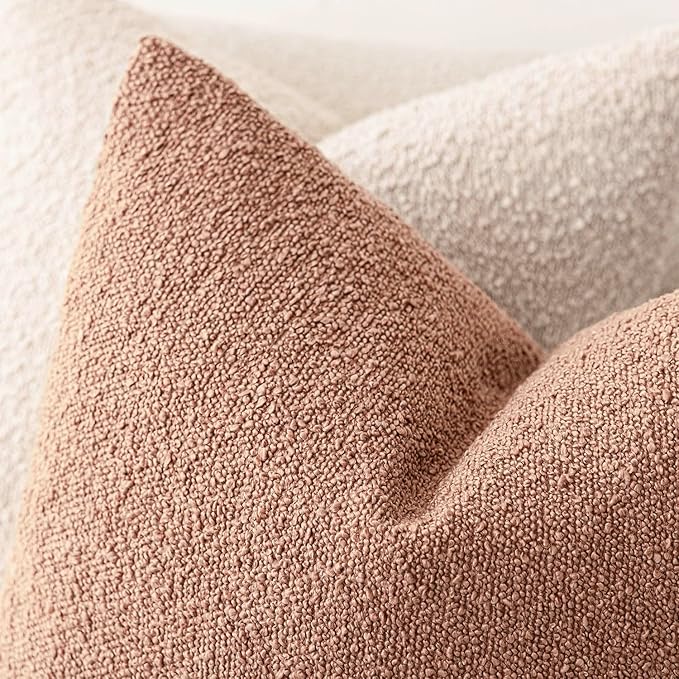 Foindtower Decorative Textured Boucle Throw Pillow Covers Accent Solid Pillow Cases Neutral Soft Cozy Couch Cushion Case for Chair Sofa Bedroom Living Room Home Decor 22x22 Inch,1PC,Dusty Orange Hazel