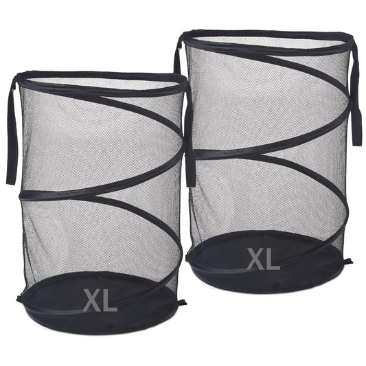 Seiritex 2Pcs Mesh Popup Laundry Hamper 115L Extra Large Collapsible Laundry Basket Foldable Clothing Storage Basket with Handles No Lid 26 H x 18 W x 18 L (Black)