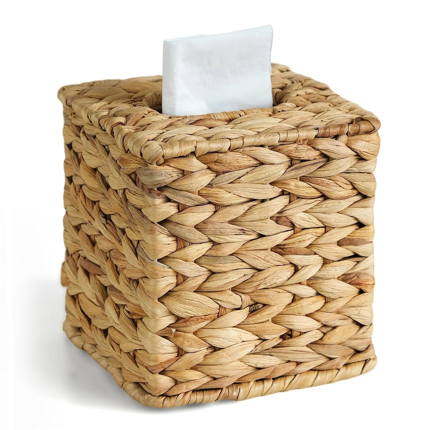 KALEKAIL Wicker Tissue Box Cover, Rattan Tissue Box Holder Square, Boho Decorative Woven Water Hyacinth Cube Tissue Holders for Bathroom Living Room Kitchen