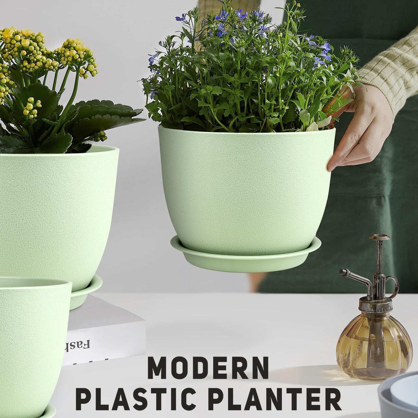 YNNICO Plant Pots 12/10/9 inch Set of 3, Flower Pots with Multi Mesh Drainage Holes, Large Planters for Indoor Outdoor Garden Plants and Flowers. (Green)