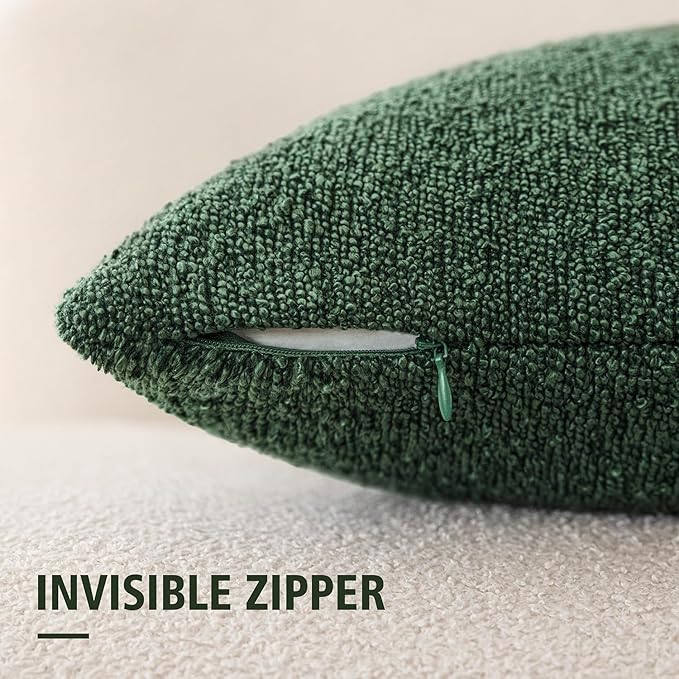 Foindtower Decorative Textured Boucle Throw Pillow Covers Accent Solid Pillow Cases Neutral Soft Cozy Couch Cushion Case for Chair Sofa Bedroom Living Room Home Decor 24x24 Inch,1PC,Pine Green