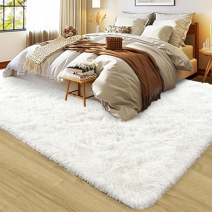 Large 9x12 Area Rugs for Living Room, Ultra Soft Shag Living Room Rug Thick Fluffy Rug for Bedroom, Plush Fuzzy Carpet for Girls Boys Kids Room Non Slip Dorm for Home Decor Aesthetic, Cream White
