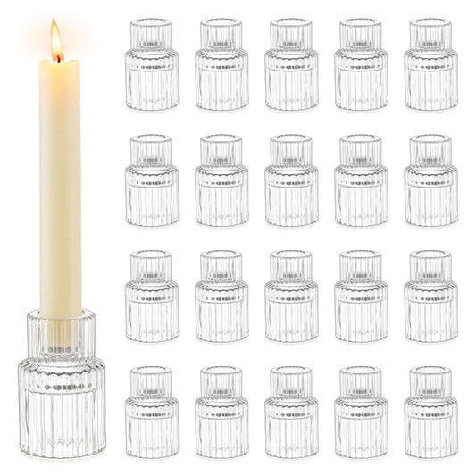 Romadedi Glass Candle Holder for Candlestick - 20 Pcs Clear Small Tapered Candle Holder Wedding Decor Table Centerpiece Bulk for Candle Sticks Christmas Party Living Room Dinner Advent