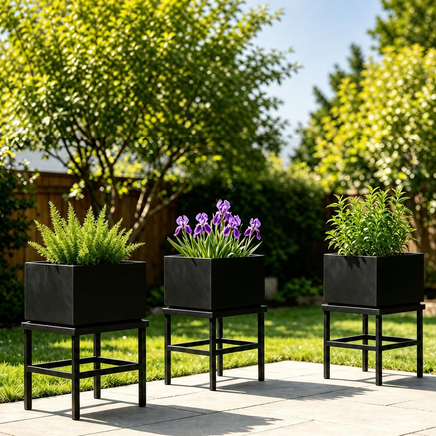 Hongsane Plant Stand Indoor Outdoor,18 Inch Square Metal Plant Stands Riser,Heavy Duty Wrought Iron Pedestal Holders for Large Flower Pot,Outside Rust-Proof Black Flower Display Shelf for Patio,1-Pack