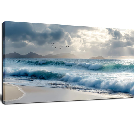 Tarfupth Large Ocean Wall Art for Living Room 20"x40" Blue Coastal Beach Canvas Prints Modern Seascape Wave Artwork for Bedroom Bathroom Office Home Decor Ready to Hang