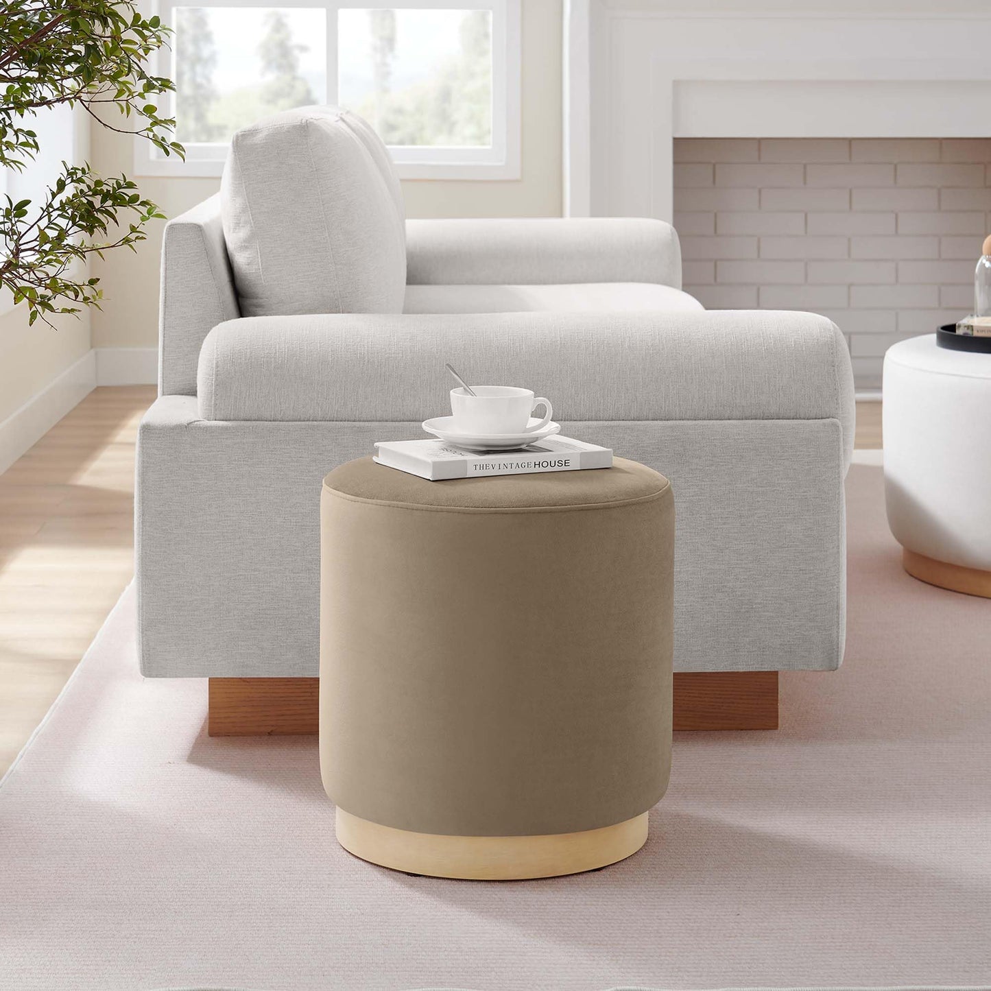Modway 16" Round Performance Velvet Upholstered Upholstered Ottoman