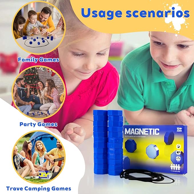 Magnet Game with String, 24 Magnets Magnetic Chess Game for Kids & Adults, Puzzle Strategy Board Games for Family Night, Travel, Party & Camping﻿