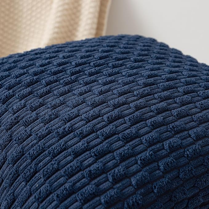 Kevin Textile Pillow Covers Decorative Set of 2 Striped Corduroy Plush Velvet Pillowcases Cushion Cover for Couch 18x18 Inch Navy Blue