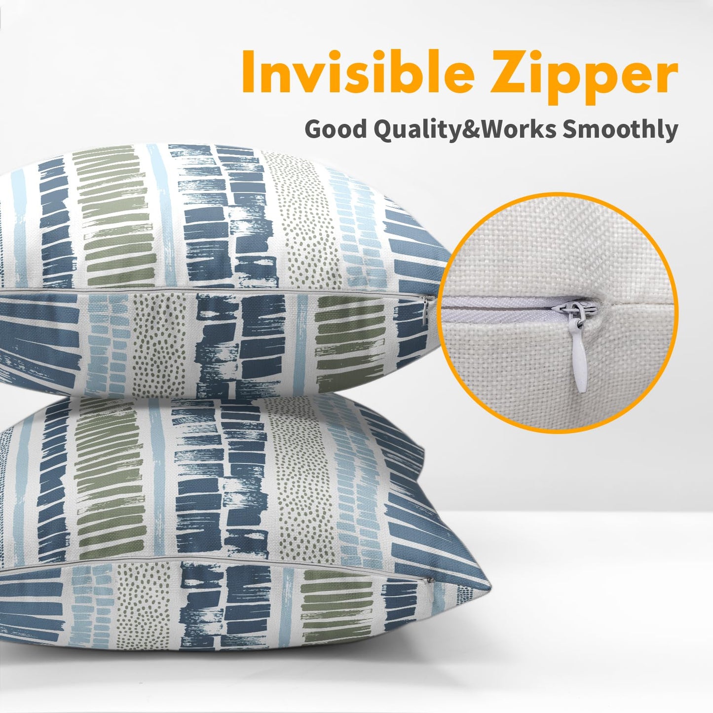 Blue Green Pillow Covers 18x18 Set of 2 Boho Striped Dots Print Pattern Decorative Outdoor Zipper Pillowcases Rustic Decoration Farmhouse Linen Throw Cushion Cover Decor for Home Couch Sofa Bed