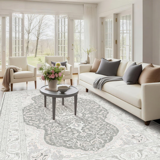 ANSSO Washable Rug 5x7 Area Rugs for Living Room - Stain Resistant Non-Slip Backing Boho Rug for Bedroom,Durable & Ultra-Thin Vintage Large Area Rug(5x7,