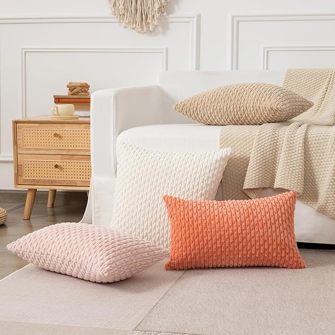 Kevin Textile Throw Pillow Covers Soft Corduroy Valentines Day Decorative Set of 2 Boho Striped Pillow Covers Pillowcases Farmhouse Home Decor for Couch Bed Sofa Living Room 12x20 Inch Coral Red