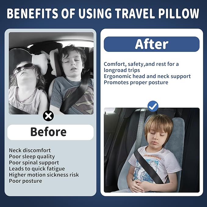 Car Pillow for Kids, Car Pillow, Travel Pillow Cushion for Car and Adults, Support Head and Neck on Road Trips, Green