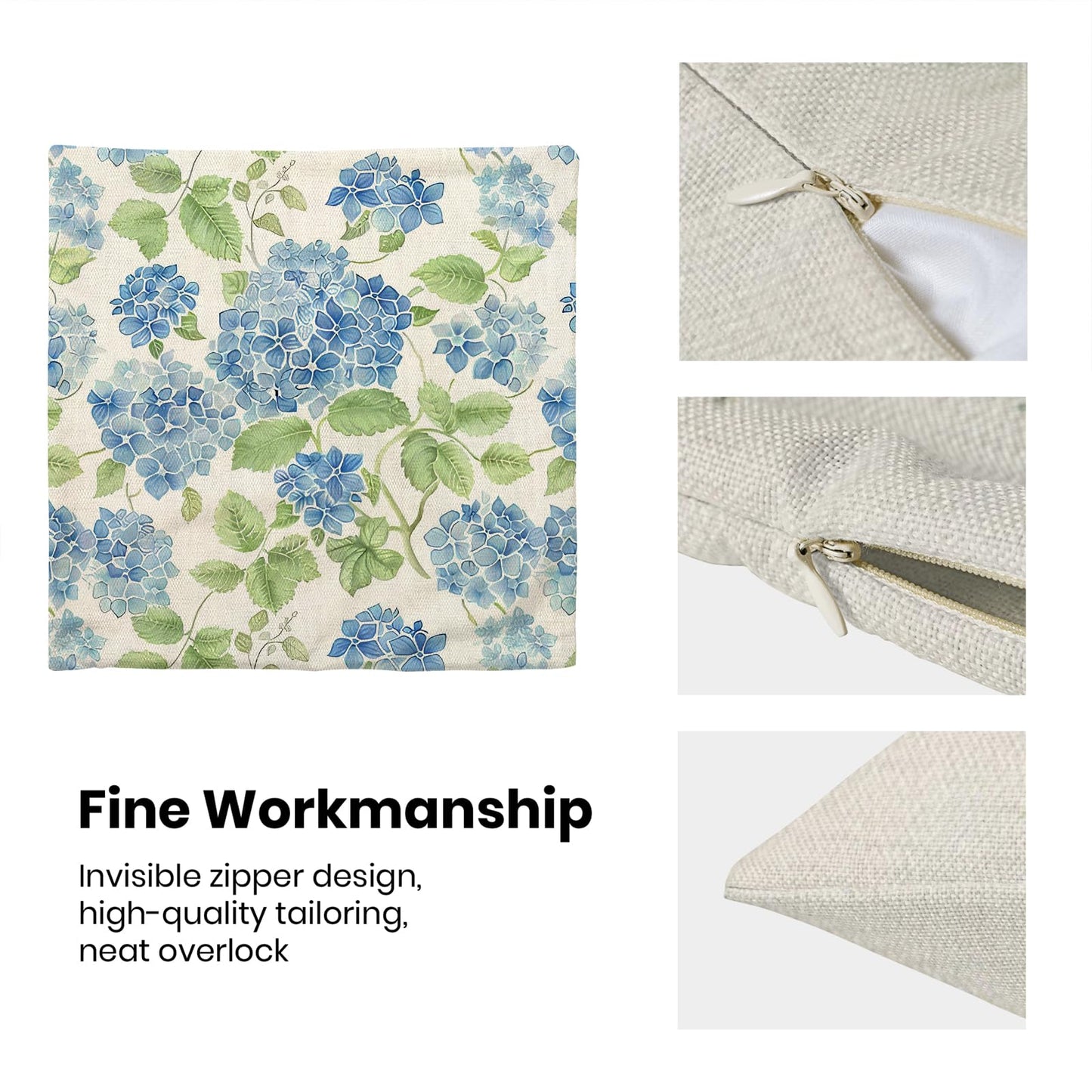 Sorktse Blue Green Floral Pillow Covers 18x18 Inch Set of 2 Blue Sage Green Hydrangea Floral Throw Pillows Spring Summer Flower Pillowcases Outdoor Decor Linen Cushion Covers for Couch Sofa Bed