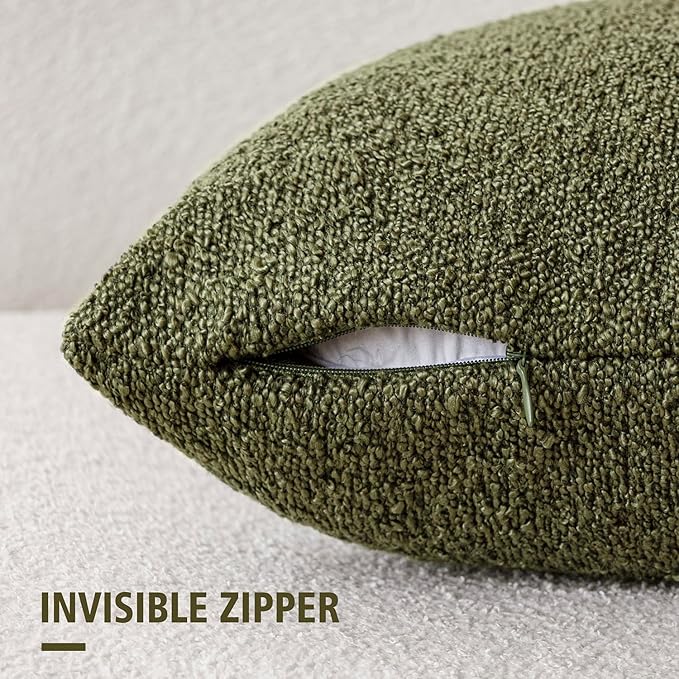 Foindtower Decorative Textured Boucle Throw Pillow Covers Accent Solid Pillow Cases Neutral Soft Cozy Couch Cushion Case for Chair Sofa Bedroom Living Room Home Decor 20x20 Inch,1PC,Moss Green