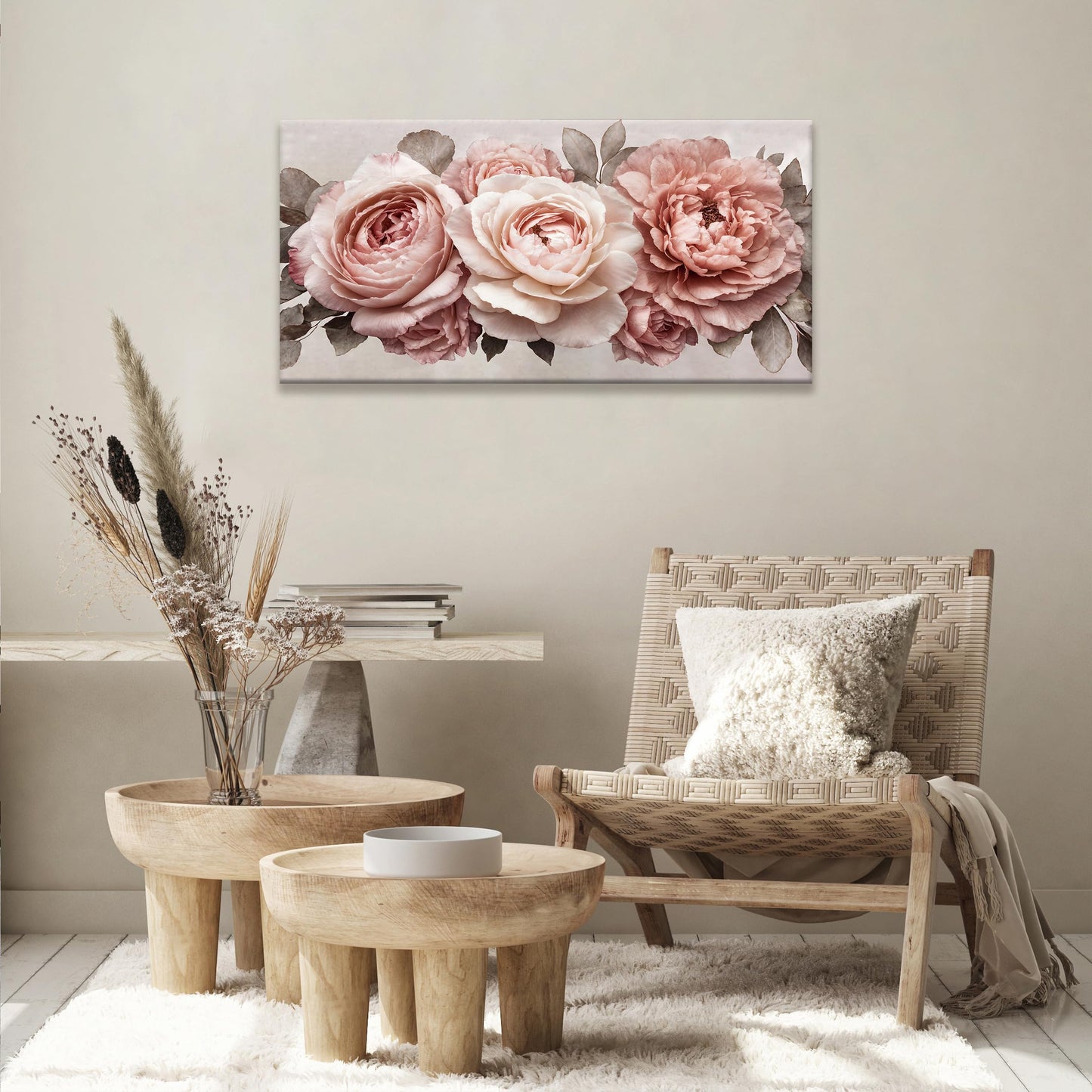 TAIJXAGSG Canvas Art Wall Decor Pink Flowers Print Paintings Flower White Wall Art Prints Ready To Hang For Bathroom Bedroom Kitchen Office Home Aesthetic Decoration Artwork 20" × 40"