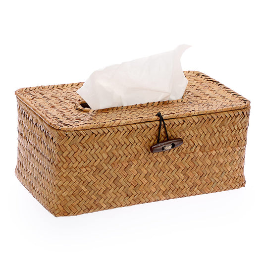 Sumnacon Tissue Box Cover Rectangle Tissue Box Seagrass Tissue Box Holder Woven Tissue Holder Decorative Tissue Cover for Bathroom Tissue Box Cover Rectangular for Home Office Table Caramel