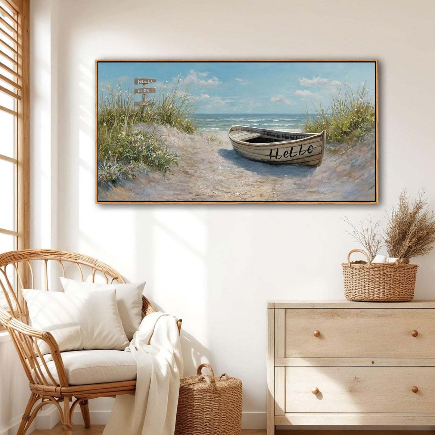 AJAZIKO Coastal Canvas Wall Art Paintings - Beach Wall Pictures for Living Room with and Ocean Themes - Boat Wall Decor and Ocean Wall Art for Home Artwork for Walls 20×40IN
