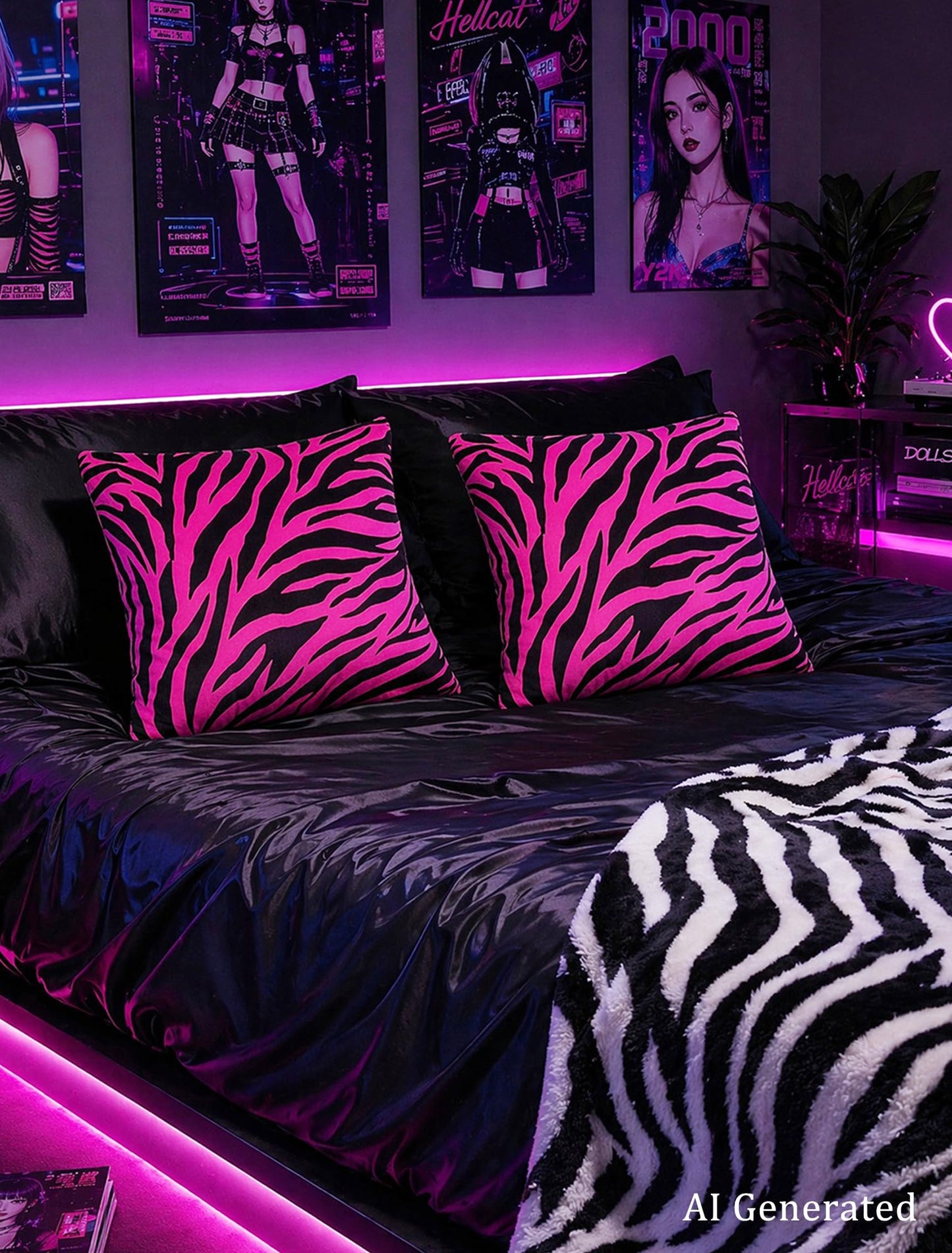 Pecfamly Y2K Pink and Black Zebra Print Throw Pillows (Covers Only No Pillow Inserts) Hot Pink Mcbling Trashy Y2K 2000S Baddie Scene Room Bedroom Decor for Teen Girls Women