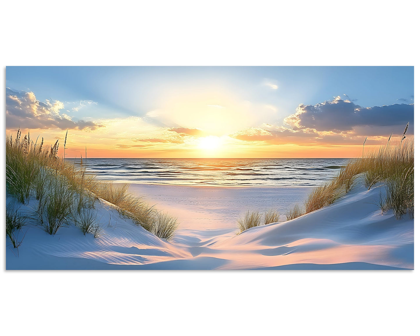TutuBeer Beach Pictures Ocean Pictures Wall Decor White Beach with Dunes and Grass Picture Print on Canvas Ocean Seascape Paintings Canvas Art Prints Wall Decor Ready to Hang 8" x 16"
