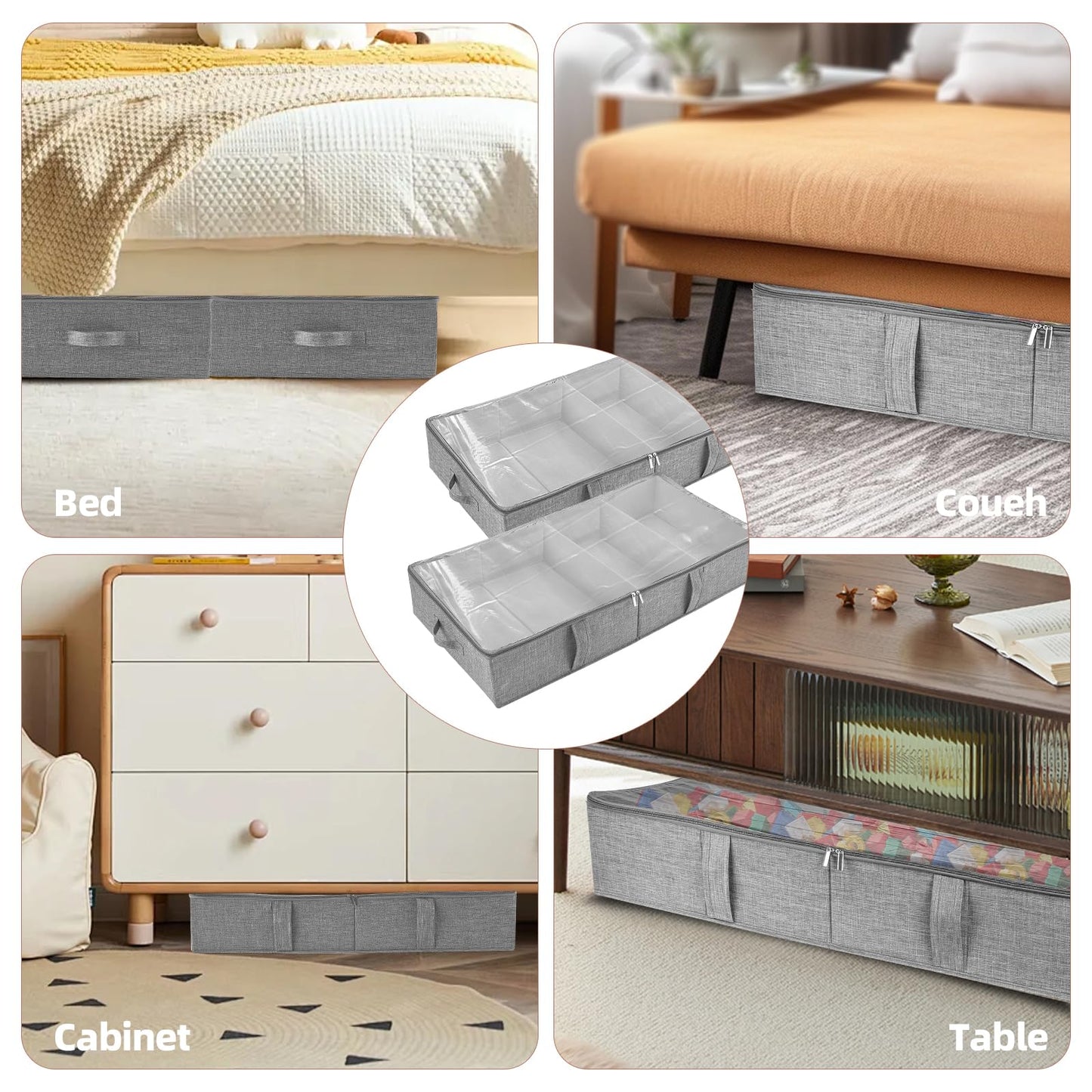 2-Pack Under Bed Toy Storage Boxes, Grey Toy Organizer with Clear PVC Lid, Foldable Under Couch Storage Bins (31.8×16×5.9in), Toys Storage Containers for Plush Dolls, Books, Clothes, Shoes & Blankets