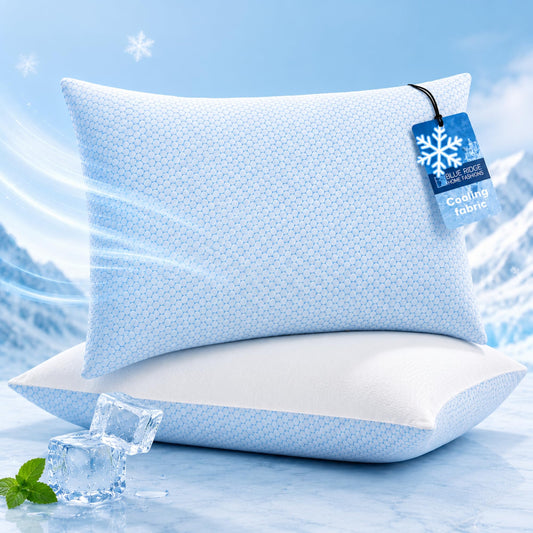 Blue Ridge Home Fashions Cooling Pillows King Size Set of 2, Dual-Sided Cooling & Breathable Cotton Design, Down Alternative Pillows for Hot Sleepers, Soft Pillow for Side, Back & Stomach Sleeping