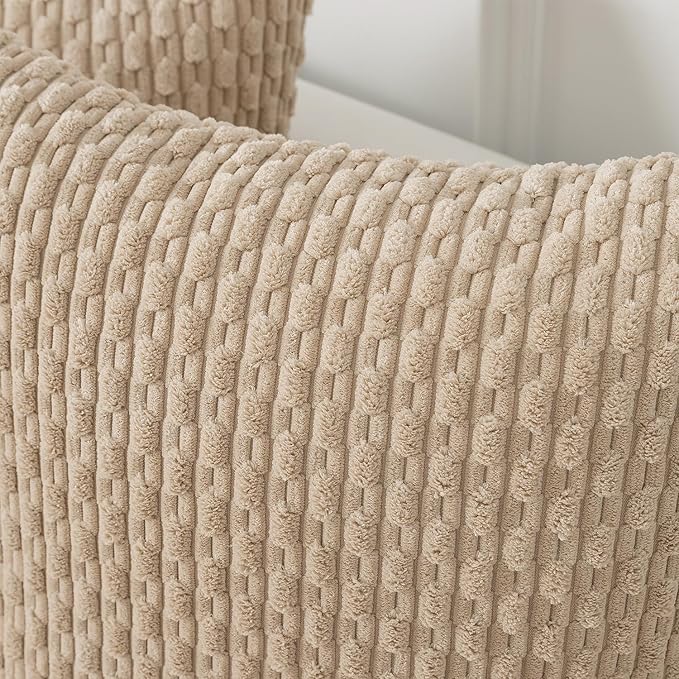 Kevin Textile Euro Sham Pillow Covers 28x28 Inch 2 Packs Soft Boho Striped Corduroy Decorative Throw Pillows for Living Room Couch Bed Sofa Rustic Farmhouse Home Decor 71x71cm Beige