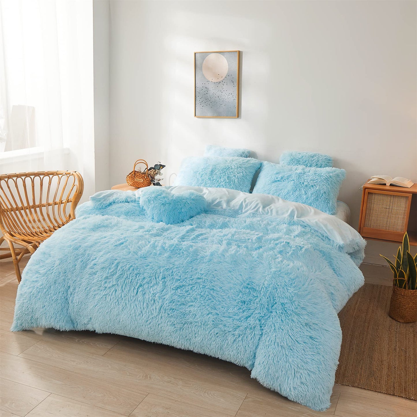 FOPPA Faux Fur Pillow Cases Blue 26"x20", Furry Shaggy Plush Fuzzy Fluffy Decorative Pillow Covers Set of 2, Standard Velvet Cushion Cover with Zipper for Bedroom Interior