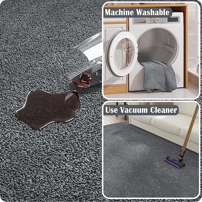 jinchan Solid Plush Runner Rug 2x5 Performance Shaggy Washable Hallway Rug Soft Modern Faux Wool Cozy Non Slip Carpet for Bedroom Laundry Room Living Room Kids Nursery Grey