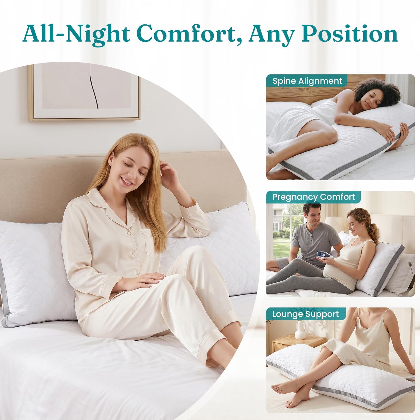 Oubonun Premium Adjustable Loft Quilted Body Pillows - Firm and Fluffy - Quality Plush - Down Alternative - Head Support Pillow - 21"x54"