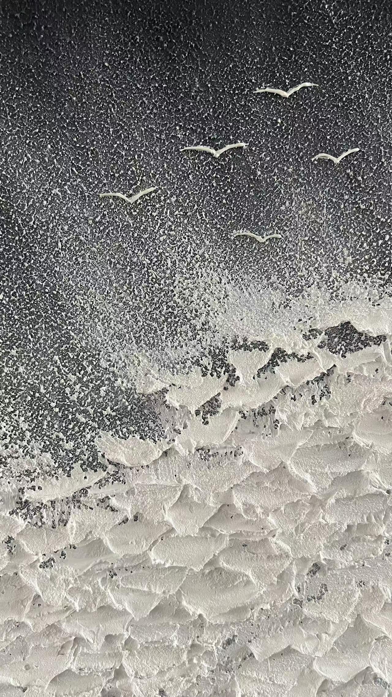 YaSheng Art - Thick Texture Abstract Oil Painting Hand-Painted sea wave Black and White Wall Art Minimalist modern Art Paintings Home Living room Room Dining Room Bedroom Wall Decorative Art Oil Painting 24x36inch