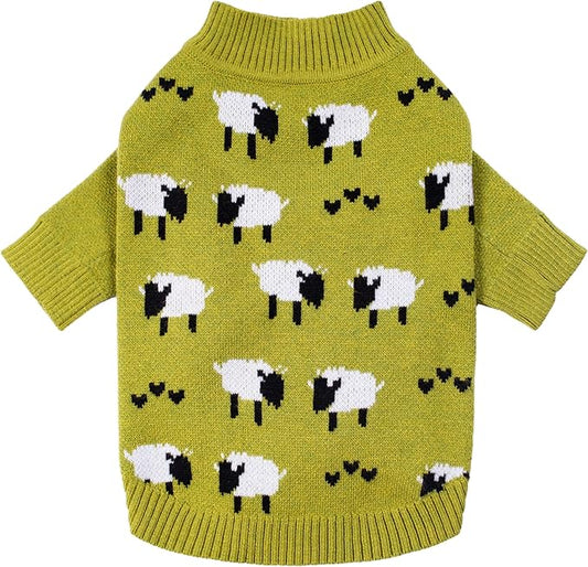 Fitwarm Funny Sheep Dog Sweater, Thermal Puppy Winter Clothes for Small Dogs, Girl & Boy, Holiday Dog Pullover, Pet Outfit in Black, Green & White, XS
