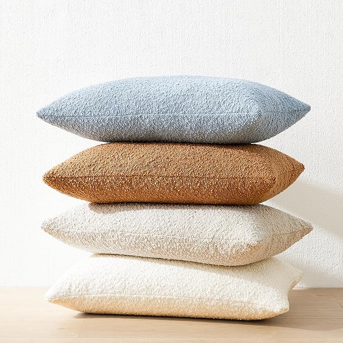 Mixhug Decorative Boucle Throw Pillow Covers, Light Blue, 12 x 20 Inches, Pack of 2 - Textured Boho Pillow Covers for Couch and Bed