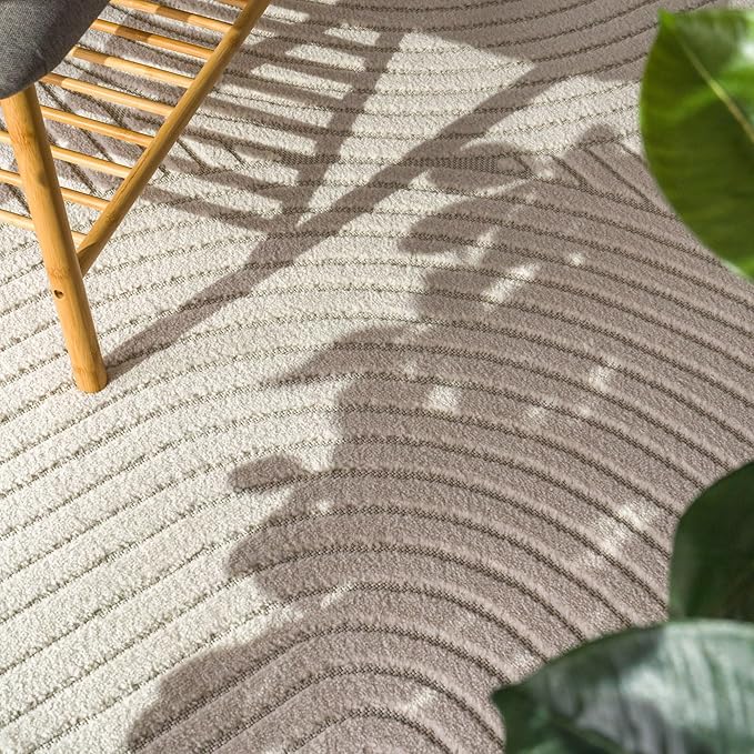 Paco Home Modern Area Rug with Raised Curved Line Pattern – Minimalist Design in Cream, Size: 4' Round