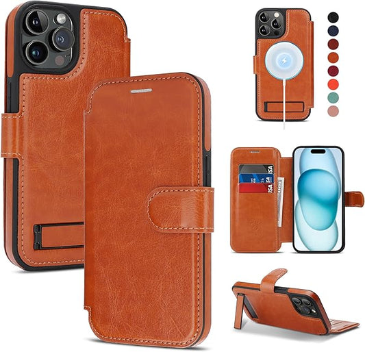 CIVICASE for iPhone 13 Pro Max Wallet Case with Stand,PU Leather Flip Credit Card Holder Slots (RFID Blocking),Compatible with Magsafe Magnetic Holder Phone Cover Women Men,Brown