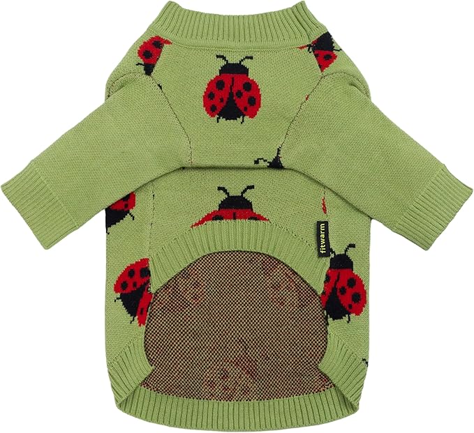 Fitwarm Ladybug Dog Sweater, Warm Dog Winter Clothes for Small Dogs Boy Girl, Pet Outfit, Green, Red, Black, Medium