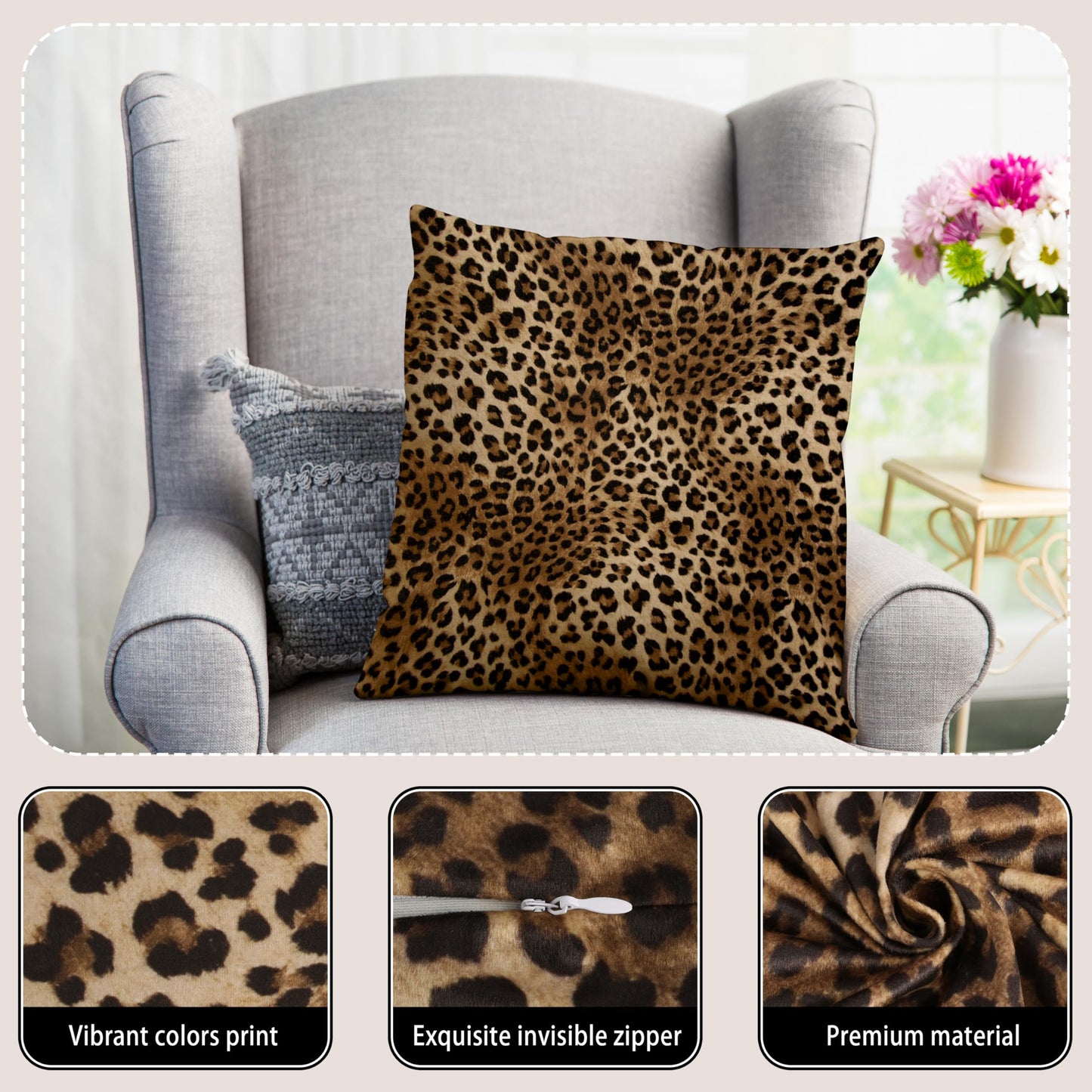LXXTK Leopard Print Throw Pillow Covers 18x18 Inches Deep Brown Cheeth Decorative Pillow Case Set of 2 Soft Velvet Pillows Cushion Cover for Couch Bed Sofa Living Room (Deep Brown, 18" L x 18" W)