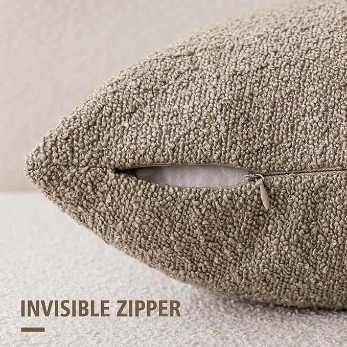 Foindtower Decorative Textured Boucle Throw Pillow Covers Accent Solid Pillow Cases Neutral Soft Cozy Couch Cushion Case for Chair Sofa Bedroom Living Room Home Decor 18x18 Inch,1PC,Light Khaki Tan