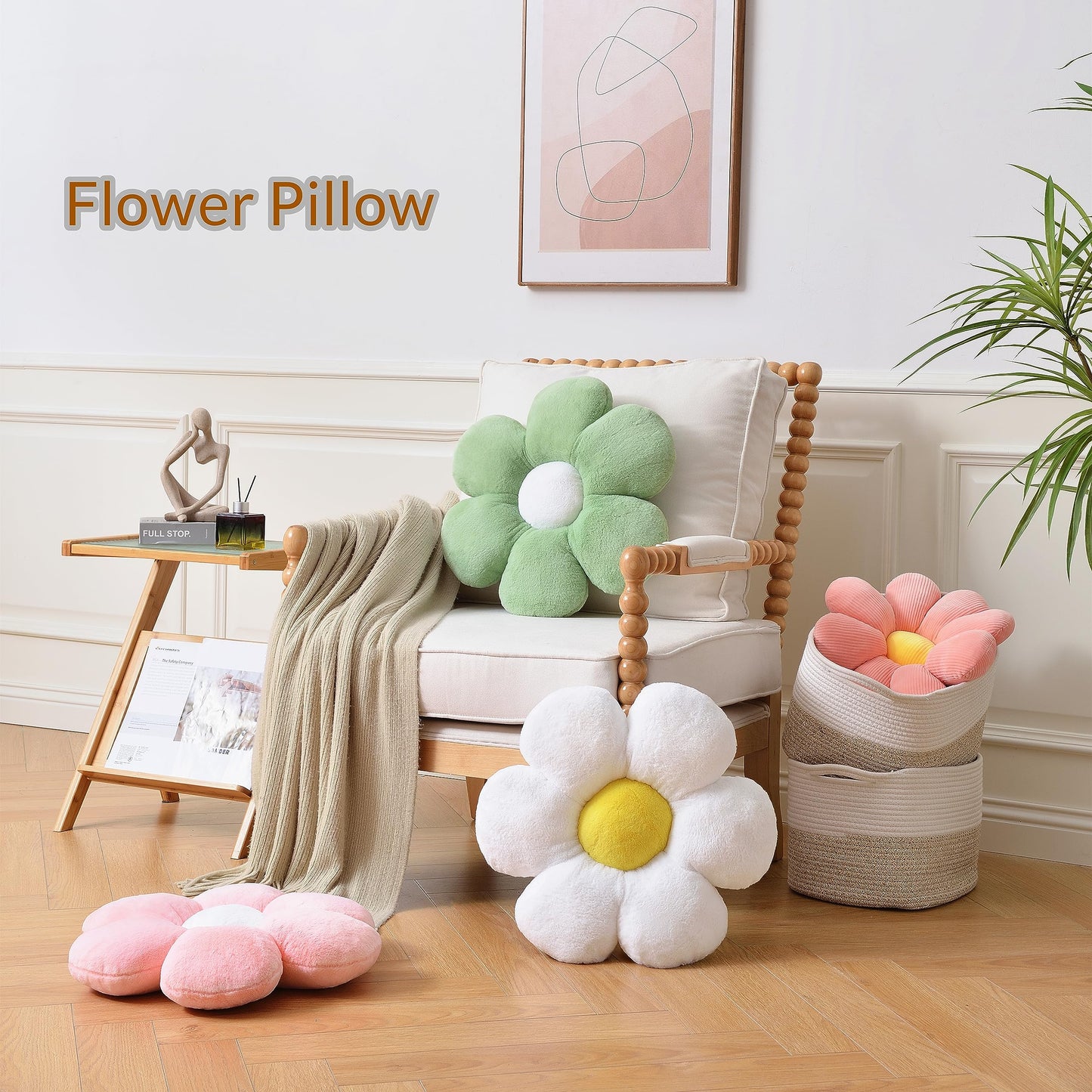 Vdoioe Green Flower Pillow Flower Shaped Throw Pillow Floor 15.7In Cute Daisy Pillows for Bed Sofa Cute Home Decor