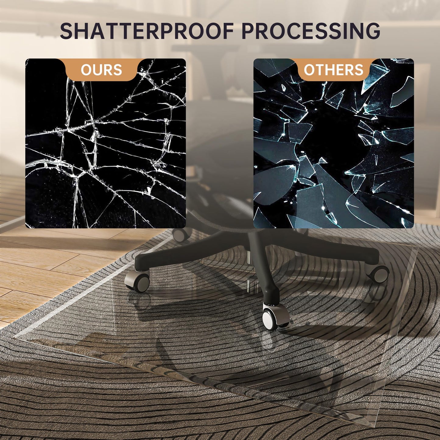 [Tempered Glass] 36“ x 36” Beveled Edge Glass Chair Mat with Polished Edge Clear Office Chair Mat, Glides Smoothly, Suitable for Carpet or Hardwood Floors